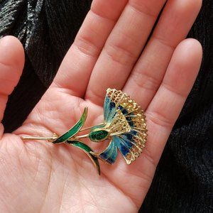 Vintage Signed Multi- Coloured Enamel Flower Brooch